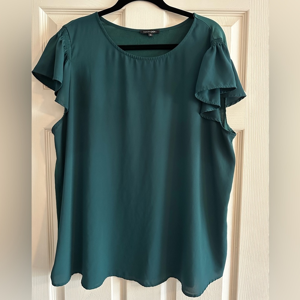Mixed material flutter sleeve blouse